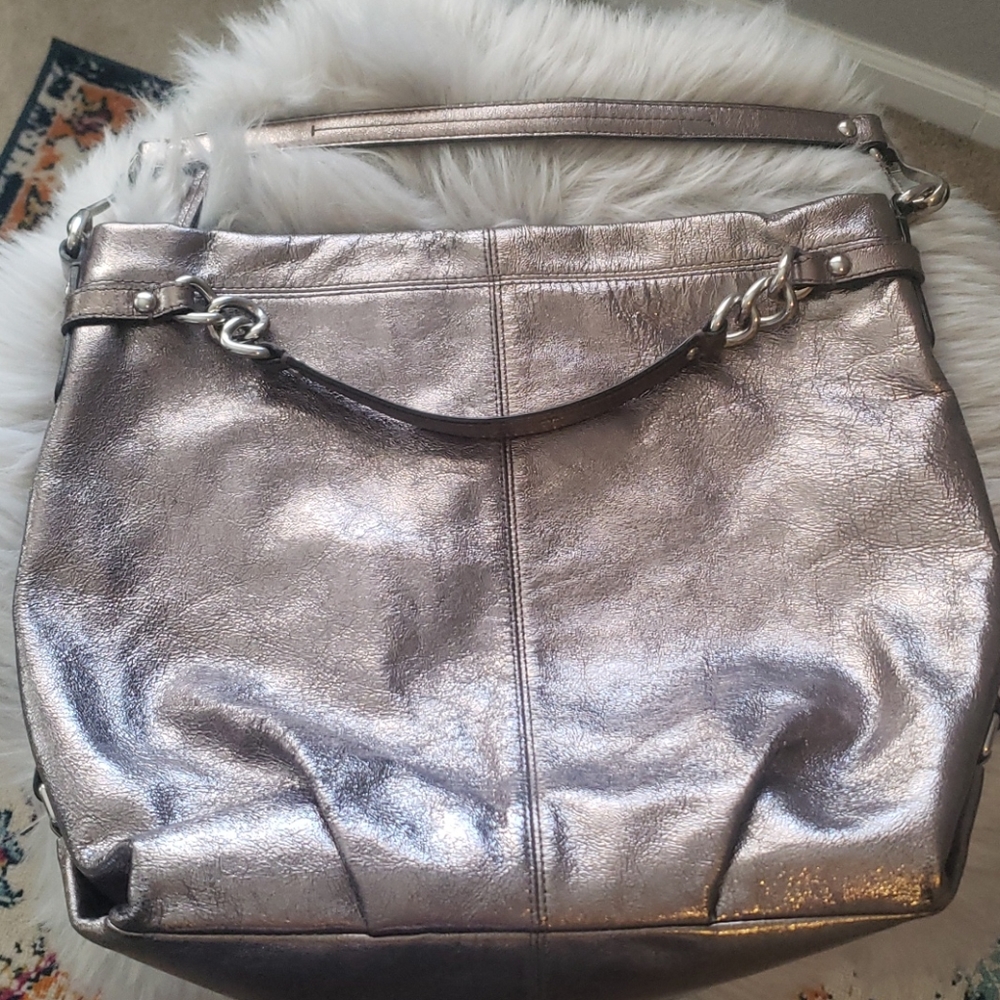 Coach Metallic Pewter Leather Hobo Bag